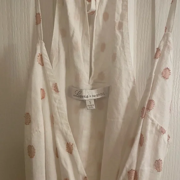 LOVERS + FRIENDS Gigi Polka Dot Print Flounce Wrap Dress in White and Pink - Picture 6 of 13